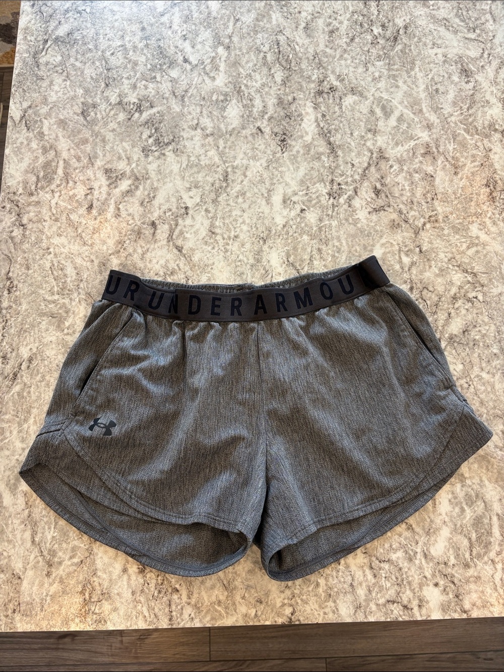 Under Armour Women’s Dark Gray Athletic Shorts with Branded Waistband
